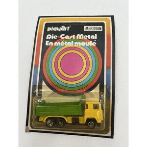 PlayArt Meridian Dump Truck Die Cast Metal Yellow On Card UnPunched Hong Kong